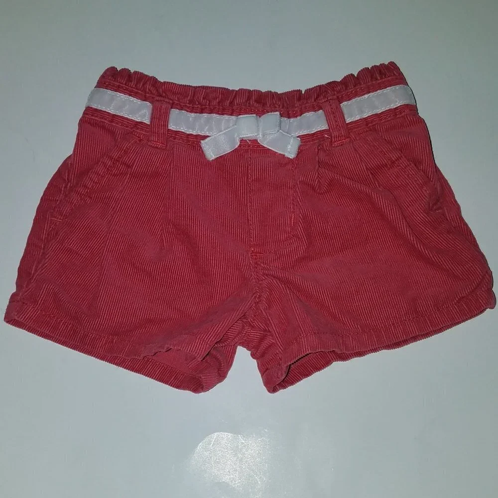 OshKosh Pink Corduroy Shorts Dusty Rose White Bow Faux Belt Pockets Baby 6 Month
